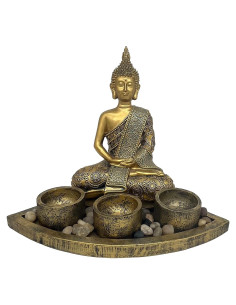 Estatua de Buda Meditador con 3 Portavelas ARTOS - Oro Antiguo