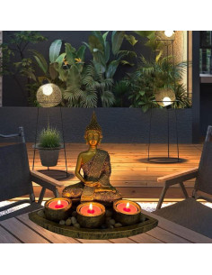 Estatua de Buda Meditador con 3 Portavelas ARTOS - Oro Antiguo 2