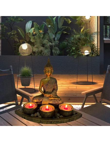 Estatua de Buda Meditador con 3 Portavelas ARTOS - Oro Antiguo