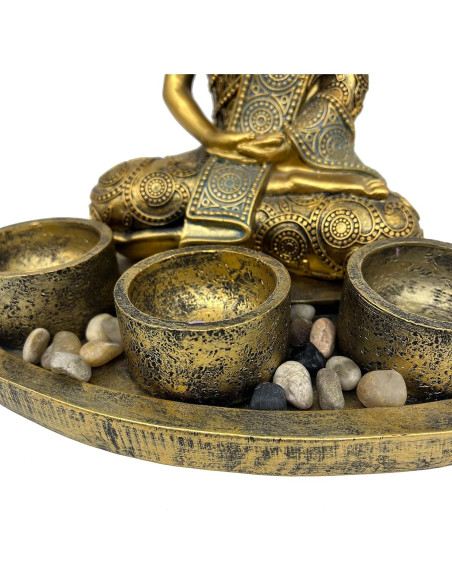 Estatua de Buda Meditador con 3 Portavelas ARTOS - Oro Antiguo