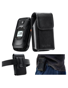 Funda de cuero sintético TarbicGear para teléfono plegable negro