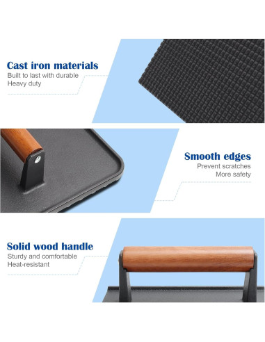 Prensa de Hamburguesas y Tocino SafBbcue Hierro Fundido 10"