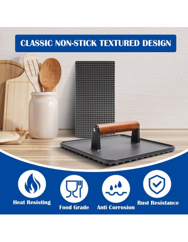 Prensa de Hamburguesas y Tocino SafBbcue Hierro Fundido 10"