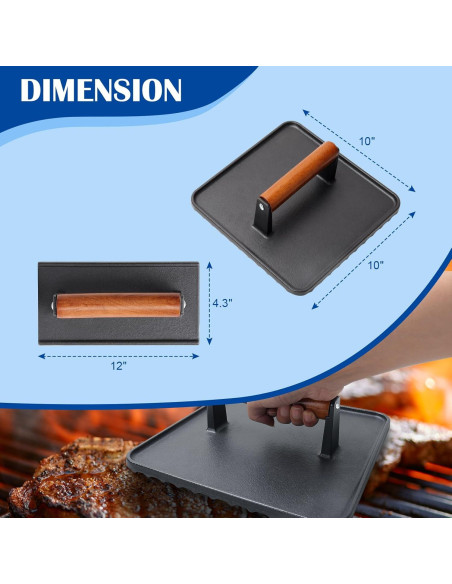 Prensa de Hamburguesas y Tocino SafBbcue Hierro Fundido 10" Prensa de Hamburguesas y Tocino SafBbcue Hierro Fundido 10"