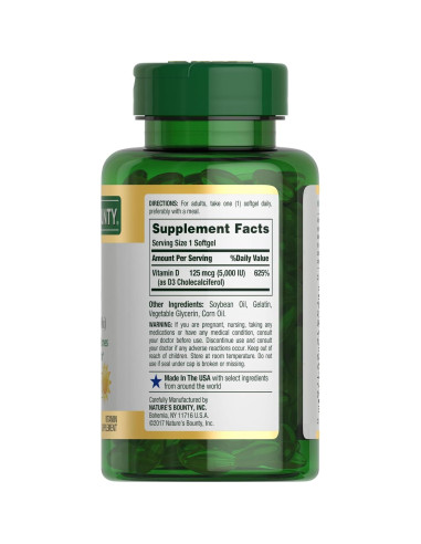 Suplemento de Vitamina D3 5000 UI Nature's Bounty 240 Softgels
