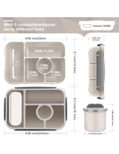 Caja de Almuerzo Bento Demiue 5 Compartimentos 1.3L Blanca 2