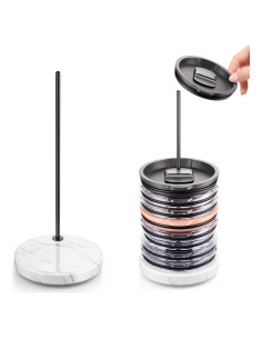 Organizador de Tapas de Vaso de Acero Inoxidable y Mármol Negro