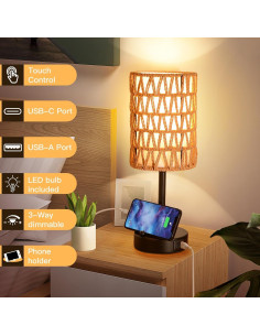 Lámpara de Mesa Táctil Plomixius Boho con USB y LED 9W 2