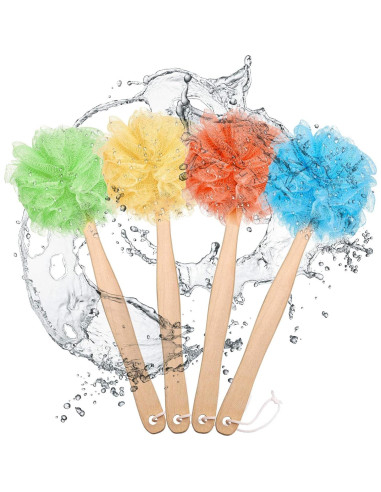 4 Cepillos de Baño Loofah con Mango de Madera Patelai 88 cm
