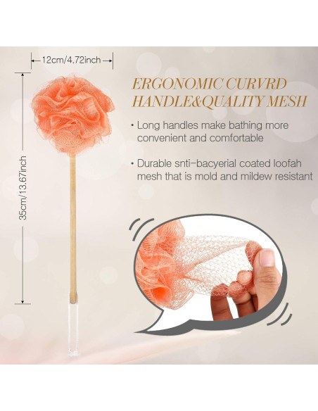 4 Cepillos de Baño Loofah con Mango de Madera Patelai 88 cm