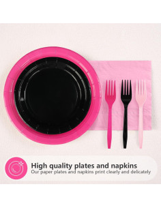 Juego de Platos Desechables Rosa y Negro Grencian 96 Pcs 2