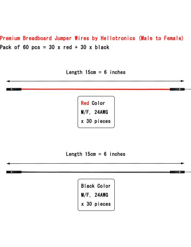 Cables de Salto Macho a Hembra 15CM 60-Pack Hellotronics