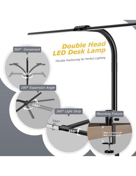 Lámpara de escritorio LED Tnight 24W con abrazadera y cuello flexible