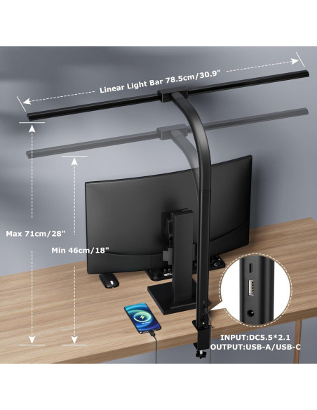 Lámpara de escritorio LED Tnight 24W con abrazadera y cuello flexible