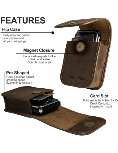 Funda de cuero plegable TarbicGear para teléfonos - Marrón