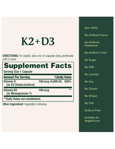 Suplemento Vitamina D3 K2 Nature's Bounty 60 Cápsulas