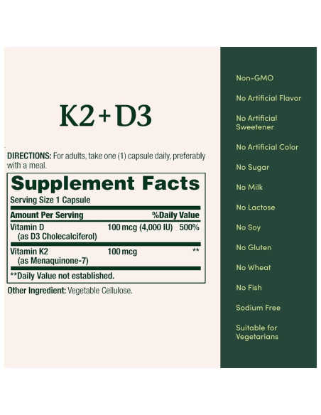 Suplemento Vitamina D3 K2 Nature's Bounty 60 Cápsulas Suplemento Vitamina D3 K2 Nature's Bounty 60 Cápsulas