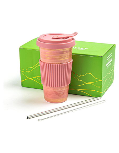 Taza de Viaje Cerámica Rosa TIANNA VALLEY 450ml A Prueba de Microondas