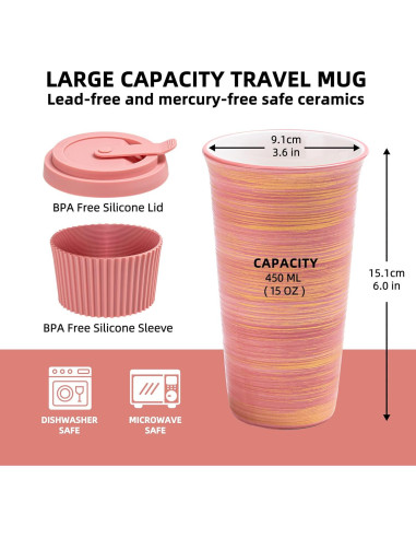 Taza de Viaje Cerámica Rosa TIANNA VALLEY 450ml A Prueba de Microondas
