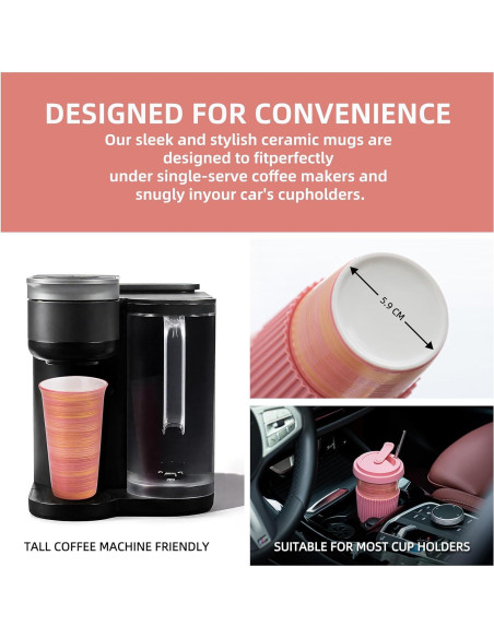 Taza de Viaje Cerámica Rosa TIANNA VALLEY 450ml A Prueba de Microondas