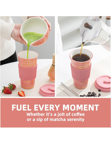 Taza de Viaje Cerámica Rosa TIANNA VALLEY 450ml A Prueba de Microondas