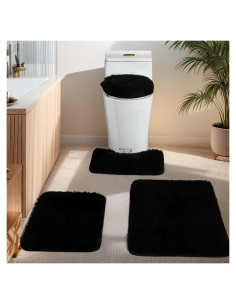 Conjunto de Alfombrillas de Baño Antideslizantes 4 Piezas Negro