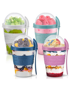 Tazas de Yogur Parfait Tribello 4 Pack 591ml a Prueba de Fugas