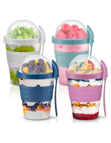 Tazas de Yogur Parfait Tribello 4 Pack 591ml a Prueba de Fugas