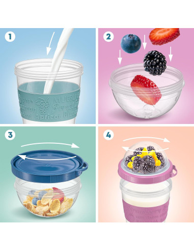 Tazas de Yogur Parfait Tribello 4 Pack 591ml a Prueba de Fugas