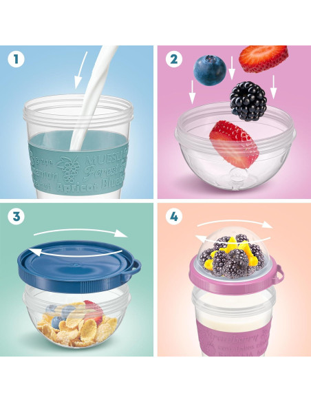 Tazas de Yogur Parfait Tribello 4 Pack 591ml a Prueba de Fugas