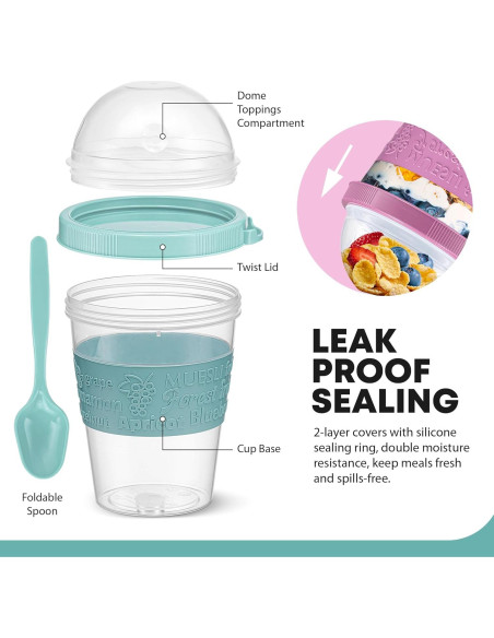 Tazas de Yogur Parfait Tribello 4 Pack 591ml a Prueba de Fugas