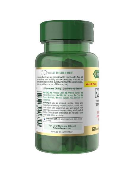 Suplemento Vitamina D3 K2 Nature's Bounty 60 Cápsulas Suplemento Vitamina D3 K2 Nature's Bounty 60 Cápsulas