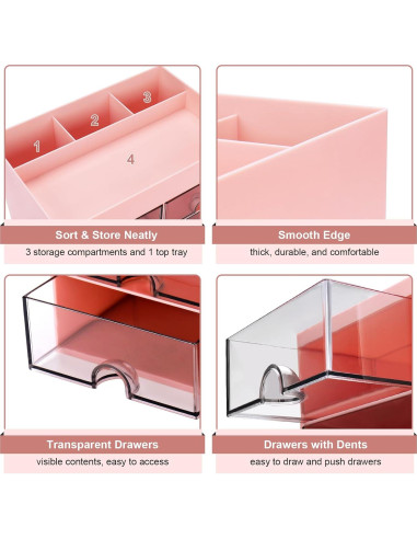 Organizador de Escritorio Meiikun Rosa con 4 Cajones y 4 Compartimentos