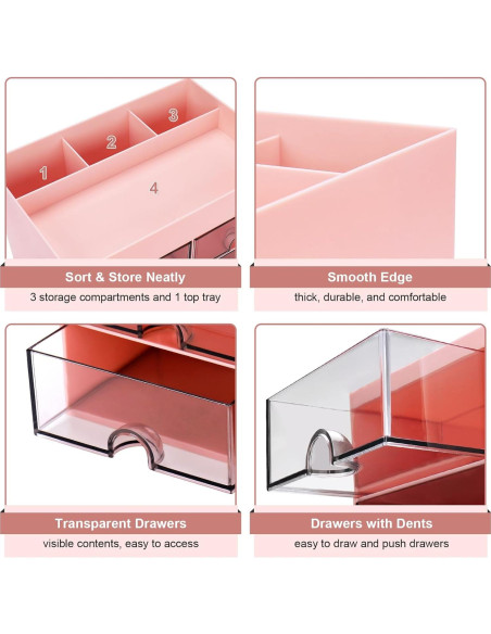 Organizador de Escritorio Meiikun Rosa con 4 Cajones y 4 Compartimentos Organizador de Escritorio Meiikun Rosa con 4 Cajones y 4 Compartimentos