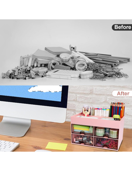 Organizador de Escritorio Meiikun Rosa con 4 Cajones y 4 Compartimentos Organizador de Escritorio Meiikun Rosa con 4 Cajones y 4 Compartimentos
