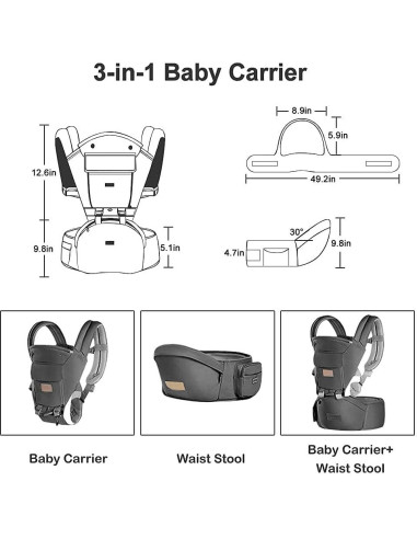 Portabebés Ergonómico Multifuncional 6 en 1 - 3 a 18 kg