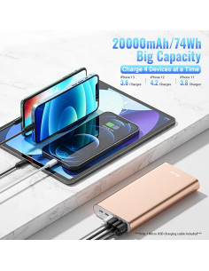 Cargador Portátil BONAI 20000mAh 4 Salidas USB Oro Rosa 2