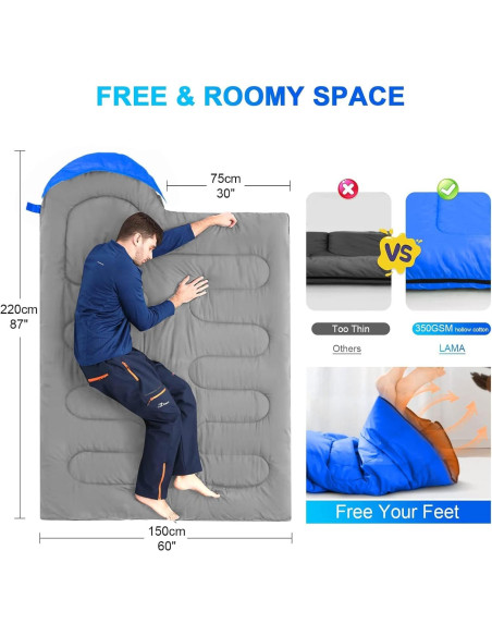 Saco de dormir PEAKTREND 3 estaciones impermeable 210x150cm