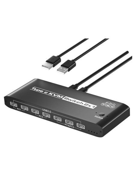 Interruptor KVM 2 Computadoras Ozvavzk 8K@60Hz USB C 7 Puertos