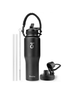 Botella de Agua Aislada Trebo 32 oz Acero Inoxidable Negro