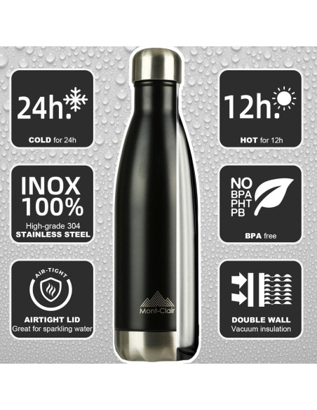 Botella de Agua Mont-Clair 500ML Acero Inoxidable Aislada