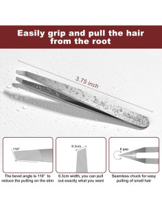 Pinzas de cejas NILIYA de acero inoxidable con estuche 2