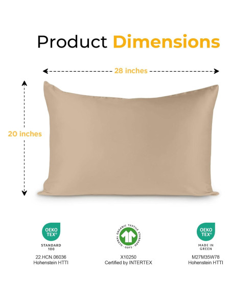 Funda de Almohada de Seda Orgánica 100% Grado 6A Taupe