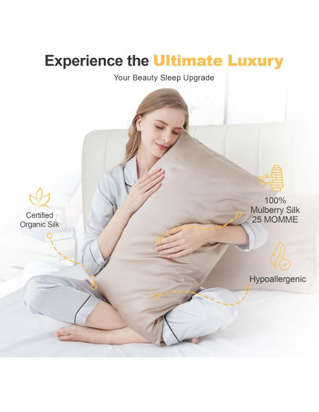 Funda de Almohada de Seda Orgánica 100% Grado 6A Taupe