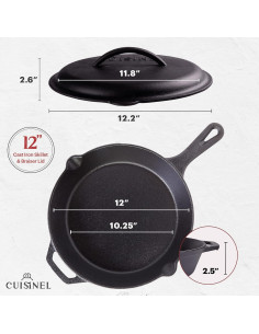 Sartén de Hierro Fundido Cuisinel 30.48 cm con Tapa y Mango Silicona 2