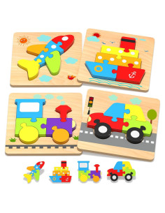 Rompecabezas de Madera Yetonamr para Niños 1-3 Años - 4 Vehículos