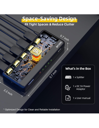 Divisor HDMI 8K 1x4 SHERRIVA UHD-1480, 48Gbps, HDCP 2.3