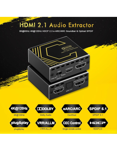 Extractor de Audio HDMI 2.1 CORSAHD 4K@120Hz eARC 7.1CH