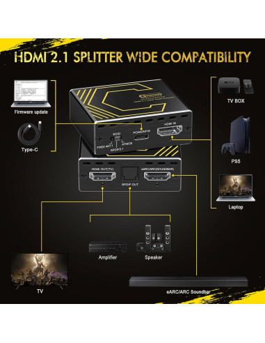 Extractor de Audio HDMI 2.1 CORSAHD 4K@120Hz eARC 7.1CH