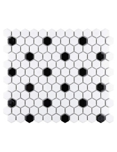 Azulejo Porcelana Hexagonal Tenedos Blanco y Negro Mate 2.22 cm